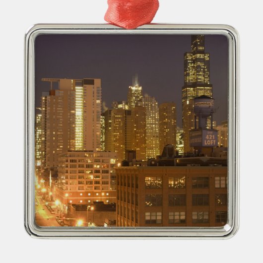 Chicago, Illinois, Silhouet vanaf West Loop bij Metalen Ornament (Voorkant)