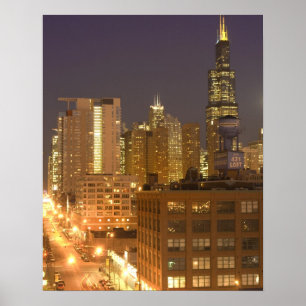 Chicago, Illinois, Silhouet vanaf West Loop bij Poster