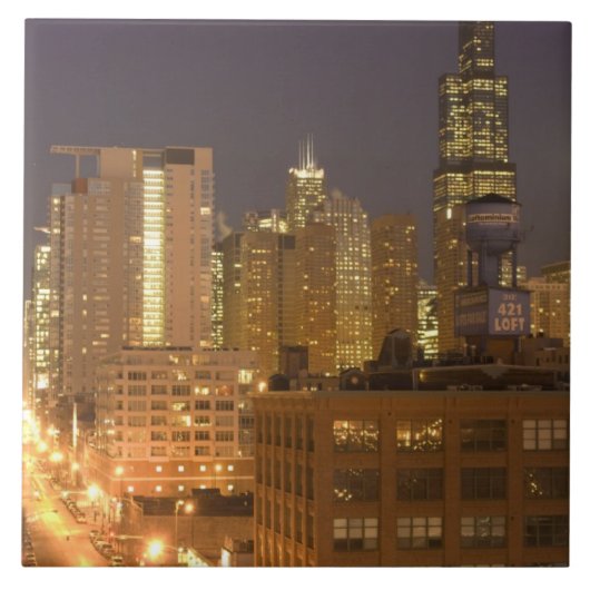 Chicago, Illinois, Silhouet vanaf West Loop bij Tegeltje (Voorkant)