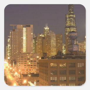 Chicago, Illinois, Silhouet vanaf West Loop bij Vierkante Sticker