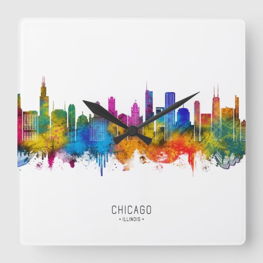 Chicago Illinois Silhouet Vierkante Klok (Voorkant)