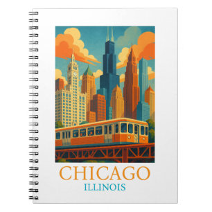 Chicago Illinois Silhouet Vintage Kunst Reis Notitieboek