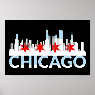 Chicago Illinois Silhouette 4 sterren Vintage reiz Poster