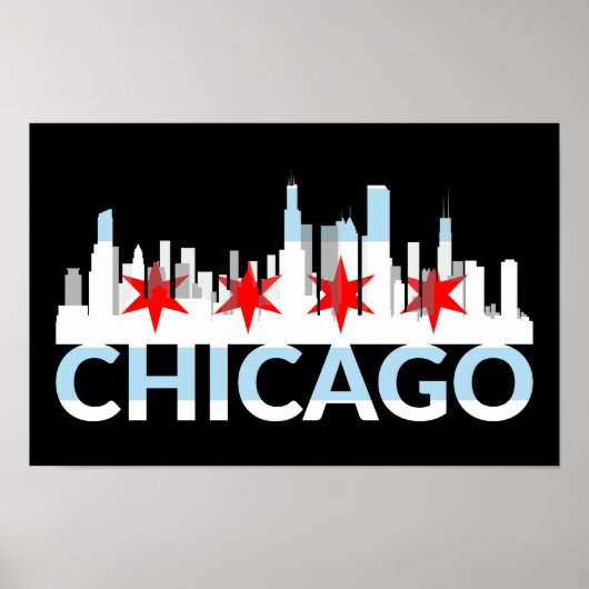 Chicago Illinois Silhouette 4 sterren Vintage reiz Poster (Voorkant)