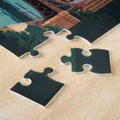Chicago Illinois Silhouette Reis Kunst Vintage Legpuzzel (Zijkant)