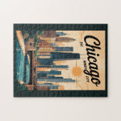 Chicago Illinois Silhouette Reis Kunst Vintage Legpuzzel (Horizontaal)