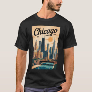 Chicago Illinois Silhouette Reis Kunst Vintage T-shirt