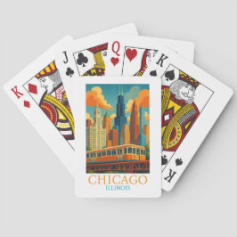 Chicago Illinois Silhouette Vintage Kunst Reis Pokerkaarten