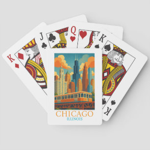 Chicago Illinois Silhouette Vintage Kunst Reis Pokerkaarten