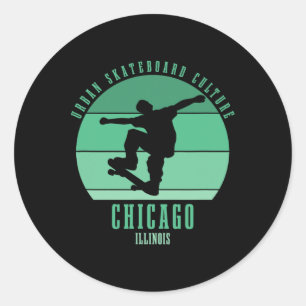Chicago Illinois Skateboarder Urn Skateboarden  Ronde Sticker