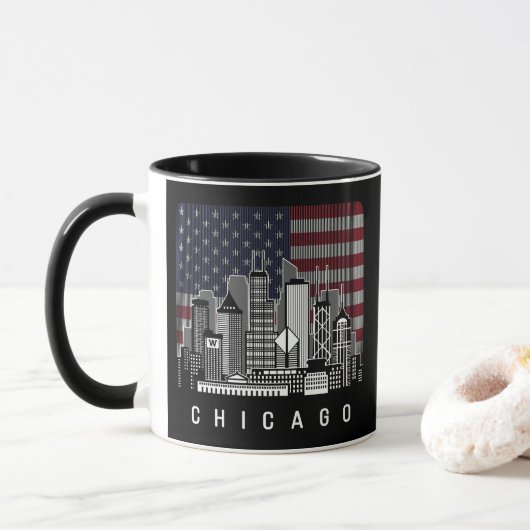 Chicago Illinois Skyline American Flag Mok (Met donut)