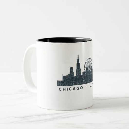 Chicago Illinois Skyline Architecture Art Gifts Tweekleurige Koffiemok (Voorkant links)