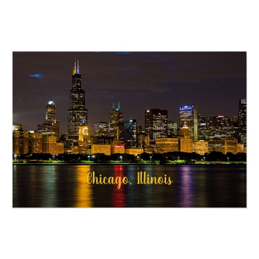 Chicago, Illinois Skyline bij nacht Perfect Poster (Voorkant)