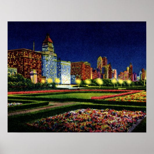 Chicago Illinois Skyline bij nacht Poster (Voorkant)