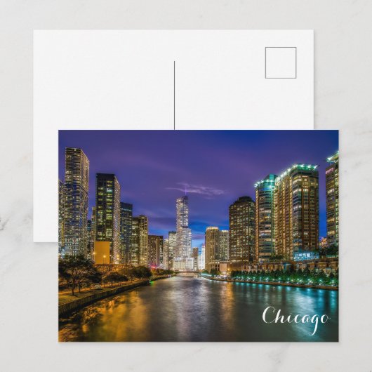 Chicago Illinois Skyline bij Night Photo Briefkaart (Voorkant / Achterkant)
