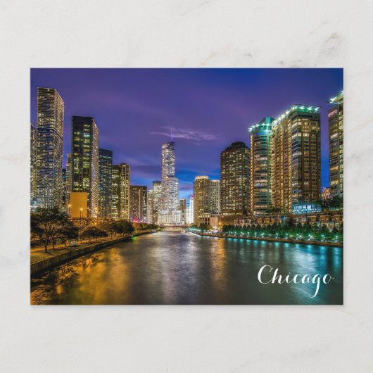Chicago Illinois Skyline bij Night Photo Briefkaart (Voorkant)