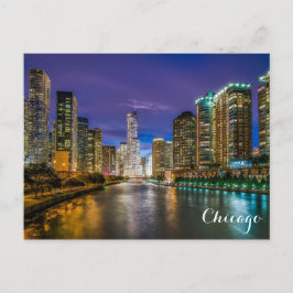 Chicago Illinois Skyline bij Night Photo Briefkaart