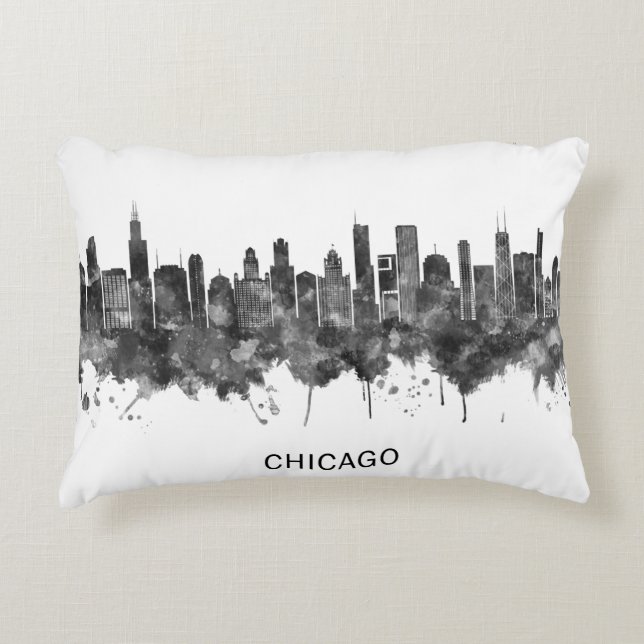 Chicago Illinois Skyline BW Accent Kussen (Voorkant)