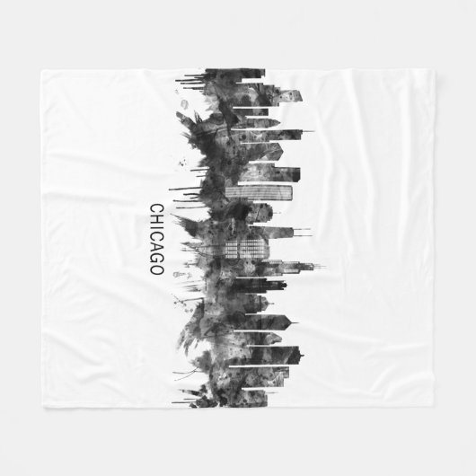 Chicago Illinois Skyline BW Fleece Deken (Voorkant (Horizontaal))