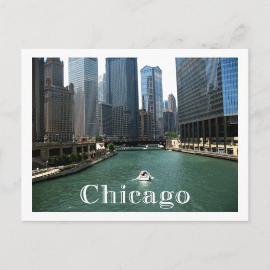 Chicago Illinois Skyline & Canal Travel Post Card Briefkaart (Voorkant)