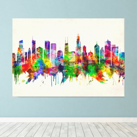 Chicago Illinois Skyline Canvas Afdruk (Insitu (Houten vloer))