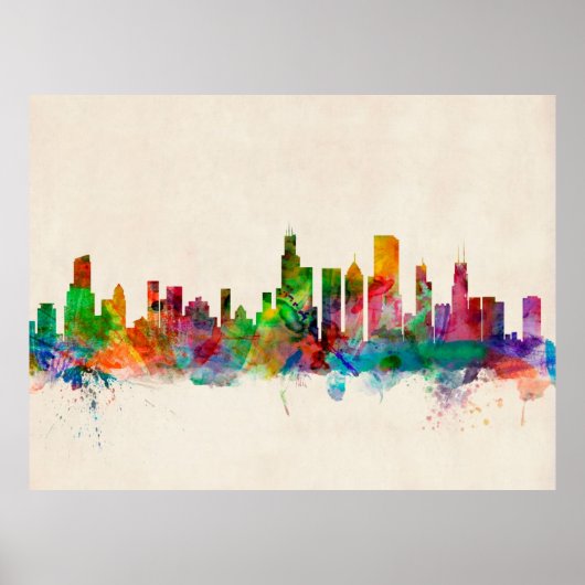 Chicago Illinois Skyline Cityscape Poster (Voorkant)