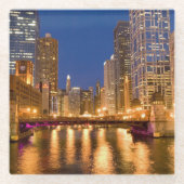 Chicago, Illinois, Skyline en Chicago River Glazen Onderzetter (Voorkant)