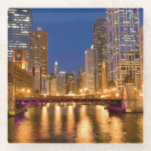 Chicago, Illinois, Skyline en Chicago River Glazen Onderzetter