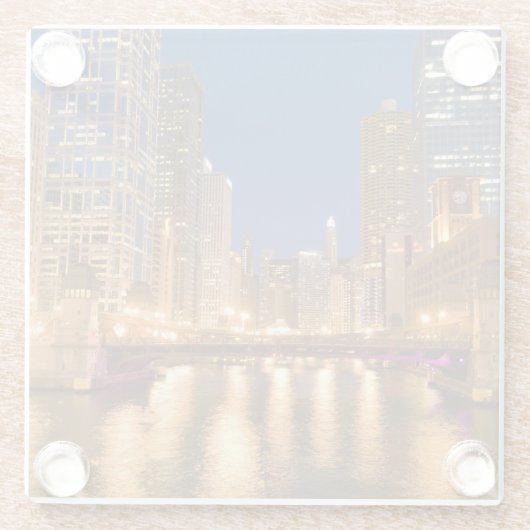 Chicago, Illinois, Skyline en Chicago River Glazen Onderzetter (Achterkant)