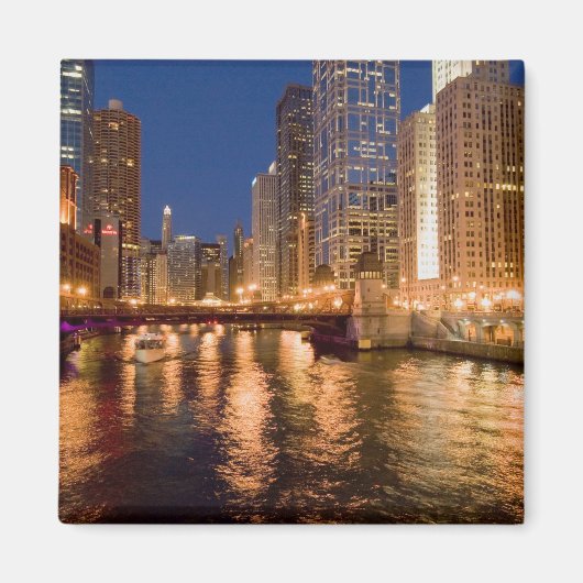 Chicago, Illinois, Skyline en Chicago River op 2 Magneet (Voorkant)