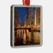 Chicago, Illinois, Skyline en Chicago River op 2 Metalen Ornament (Rechts)