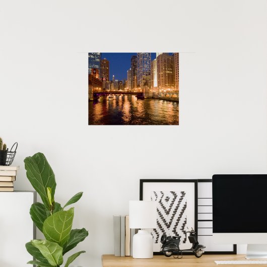 Chicago, Illinois, Skyline en Chicago River op 2 Poster (Thuiskantoor)