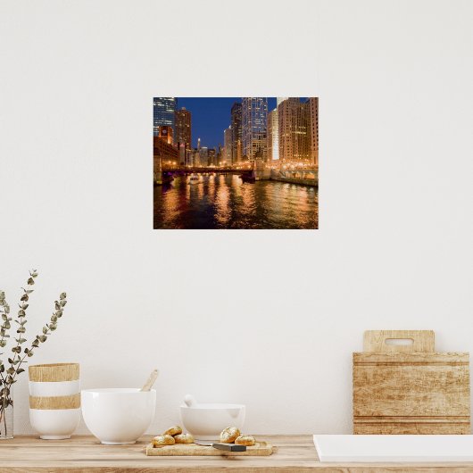 Chicago, Illinois, Skyline en Chicago River op 2 Poster (Keuken)