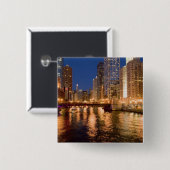 Chicago, Illinois, Skyline en Chicago River op 2 Vierkante Button 5,1 Cm (Voorkant /achterkant)