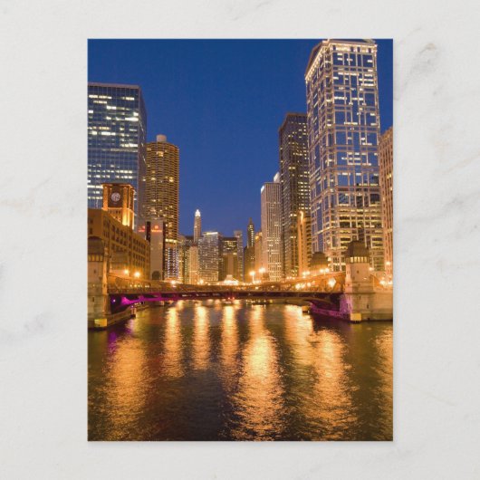Chicago, Illinois, Skyline en Chicago River op Briefkaart (Voorkant)
