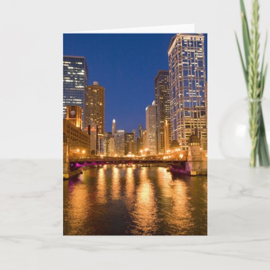 Chicago, Illinois, Skyline en Chicago River op Kaart (Voorkant)