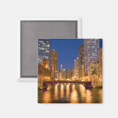 Chicago, Illinois, Skyline en Chicago River op Magneet (Voorkant / Achterkant)