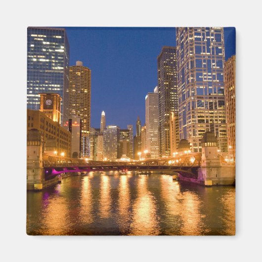 Chicago, Illinois, Skyline en Chicago River op Magneet (Voorkant)