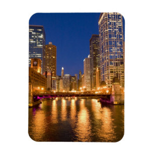 Chicago, Illinois, Skyline en Chicago River op Magneet