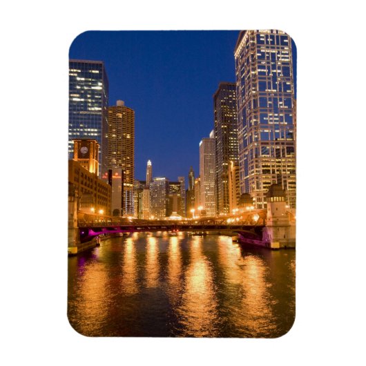 Chicago, Illinois, Skyline en Chicago River op Magneet (Verticaal)