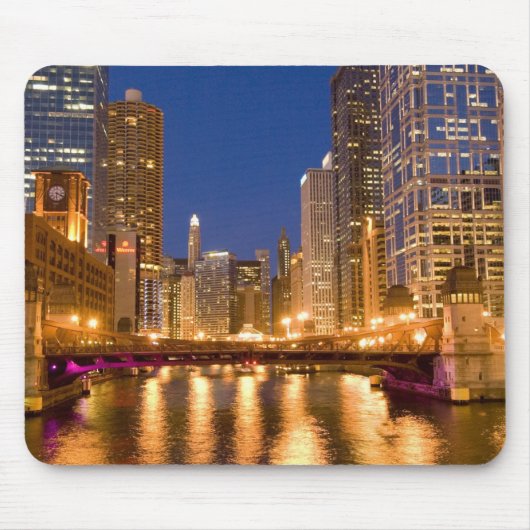Chicago, Illinois, Skyline en Chicago River op Muismat (Voorkant)
