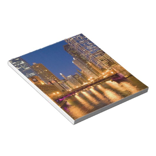 Chicago, Illinois, Skyline en Chicago River op Notitieblok (Schuin)