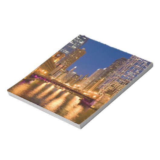 Chicago, Illinois, Skyline en Chicago River op Notitieblok (Linkerzijde)