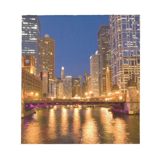 Chicago, Illinois, Skyline en Chicago River op Notitieblok (Voorkant)