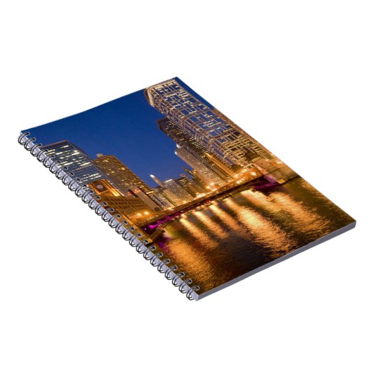 Chicago, Illinois, Skyline en Chicago River op Notitieboek (Rechterzijde)