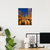 Chicago, Illinois, Skyline en Chicago River op Poster (Thuiskantoor)