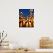 Chicago, Illinois, Skyline en Chicago River op Poster (Keuken)