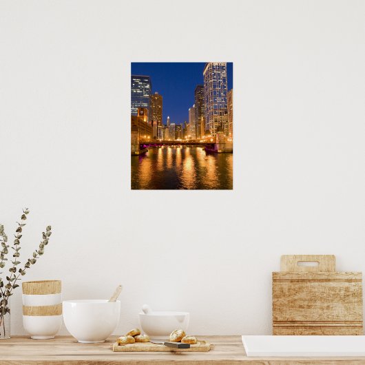 Chicago, Illinois, Skyline en Chicago River op Poster (Keuken)