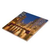 Chicago, Illinois, Skyline en Chicago River op Tegeltje (Zijkant)