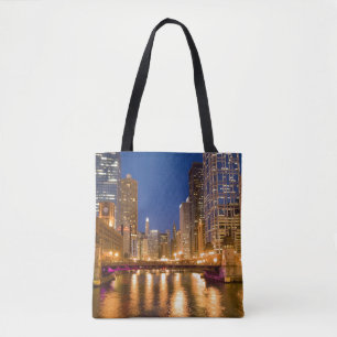 Chicago, Illinois, Skyline en Chicago River Tote Bag